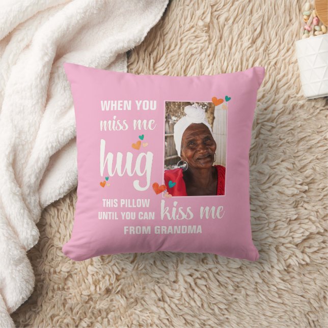 Grandma Photo WHEN YOU MISS ME HUG THIS Throw Pillow (Blanket)