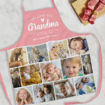 Grandma Pink Apron with 13 Photo Collage<br><div class="desc">Create a truly special gift with this personalized grandma apron, featuring a beautiful 13-photo collage template that showcases treasured memories with her grandchildren. Set against a soft pretty pink background, this design is both sweet and heartwarming. The apron includes the loving title “We Love You Grandma”, along with space to...</div>
