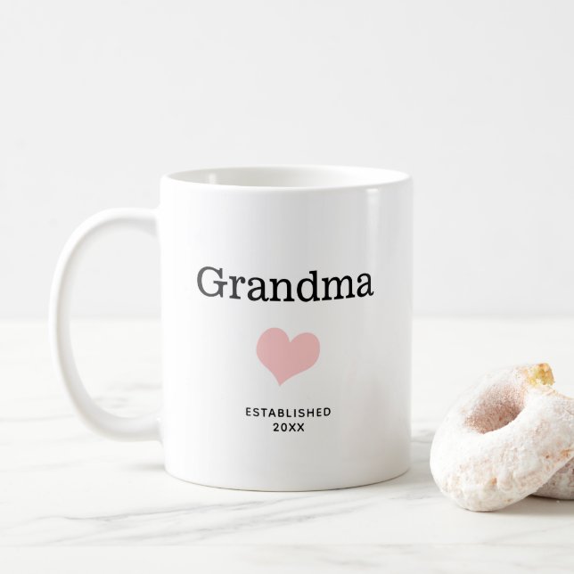 Grandma, Pink Heart, Single Photo Custom Coffee Mug (With Donut)
