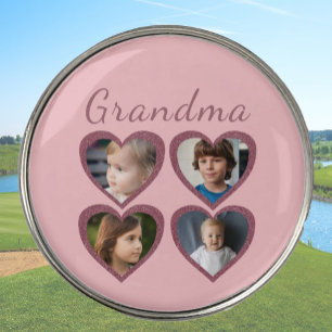 Grandma Pink Hearts 4 Grandchildren Photo Collage Golf Ball Marker