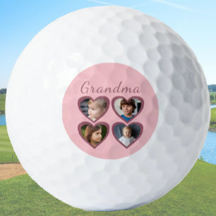 Grandma Pink Hearts 4 Grandchildren Photo Collage Golf Balls