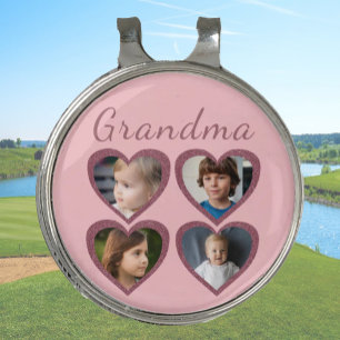 Grandma Pink Hearts 4 Grandchildren Photo Collage Golf Hat Clip