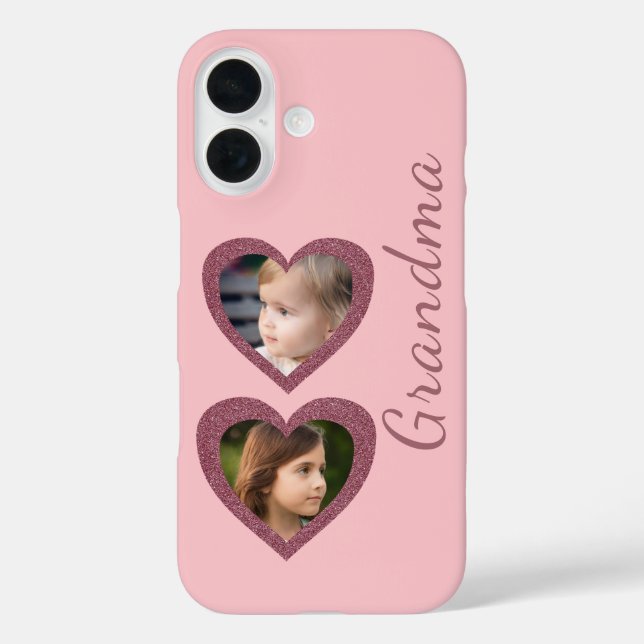 Grandma Pink Hearts Grandchildren Photo Collage Case-Mate iPhone Case (Back)