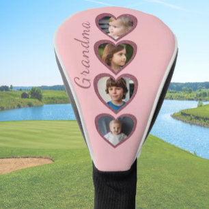 Grandma Pink Hearts Grandchildren Photo Collage Golf Head Cover