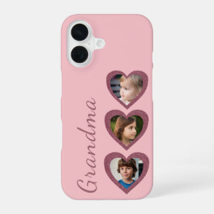 Grandma Pink Hearts Grandchildren Photo Collage iPhone 16 Case