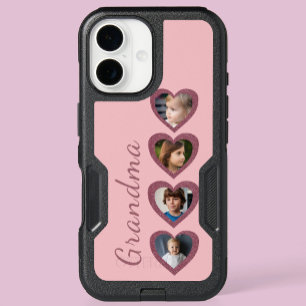 Grandma Pink Hearts Grandchildren Photo Collage iPhone 16 Case