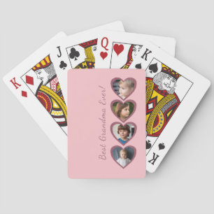 Grandma Pink Hearts Grandchildren Photo Collage Poker Cards