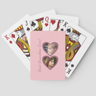 Grandma Pink Hearts Grandchildren Photo Collage Poker Cards