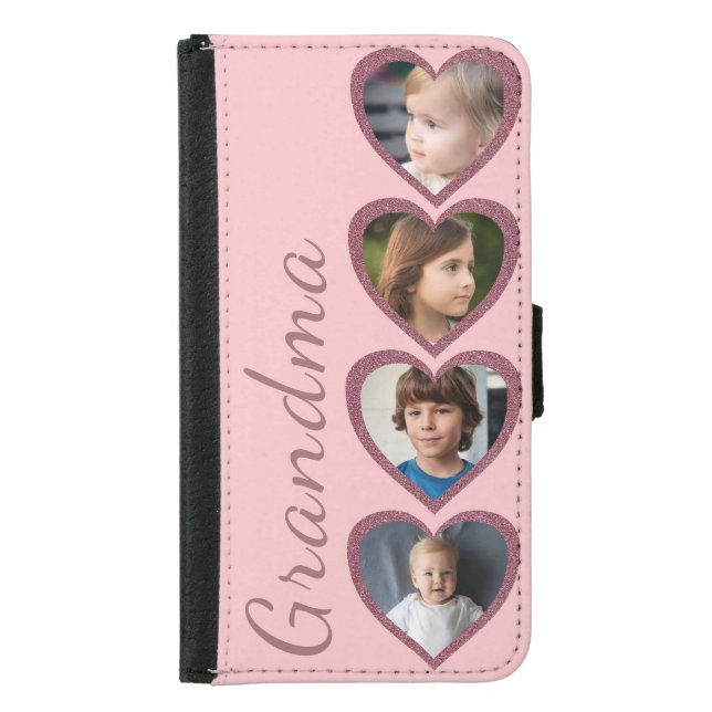 Grandma Pink Hearts Grandchildren Photo Collage  Samsung Galaxy Wallet Case (Front)