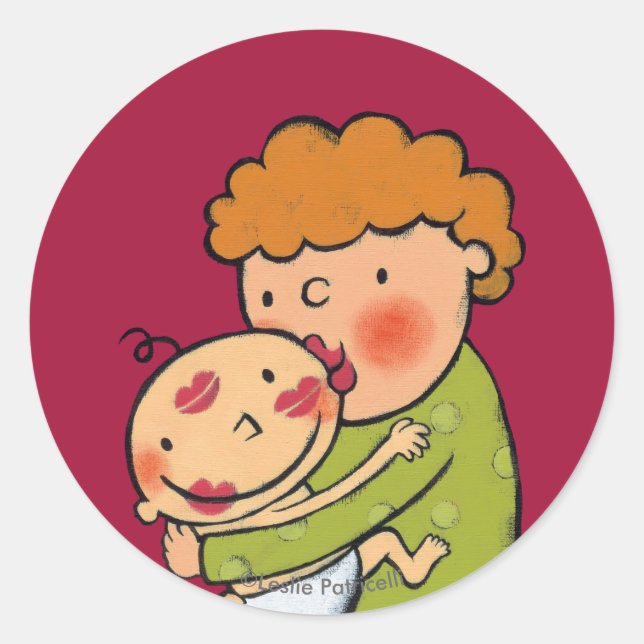Grandma Pink Lipstick Kisses for Baby Classic Round Sticker (Front)