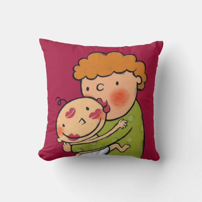 Grandma Pink Lipstick Kisses for Baby Throw Pillow (Front)