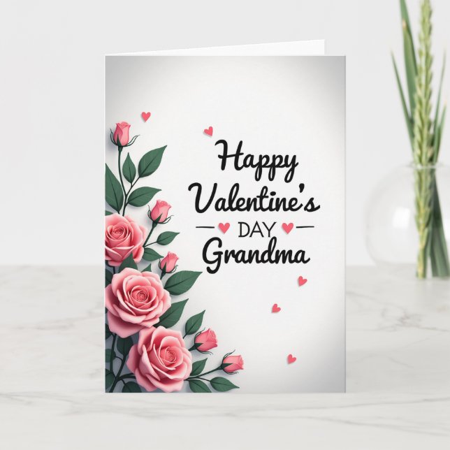 Grandma Pink Rose Valentine Card (Front)