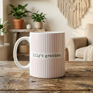 Grandma Pink Stripes Grandmother Personalized Coffee Mug