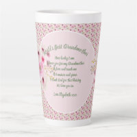 Grandma Poem Pink Flowers Named Gifts Latte Mug
