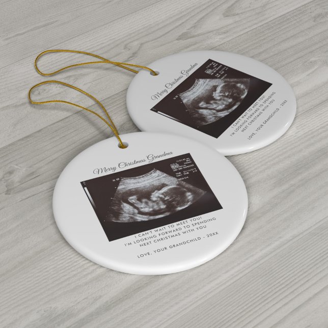 Grandma Pregnancy Announcement Christmas Keepsake Ceramic Ornament (Future Grandma Baby Announcement Sonogram Christmas Ceramic Ornament)
