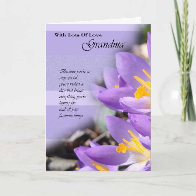 Grandma purple crocus Birthday Card (Front)