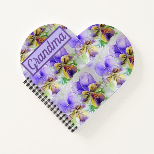 Grandma Purple Flower Pretty Violas Watercolour Notebook