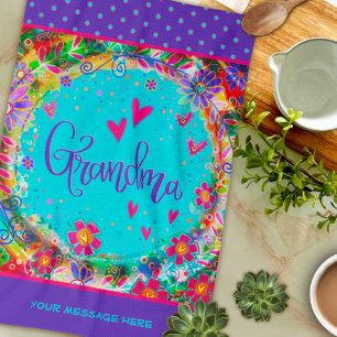 Grandma Purple Pretty Floral Fun Personalized Kitchen Towel