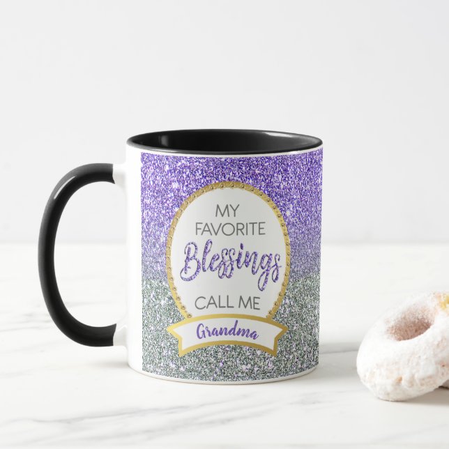 Grandma Purple Silver Favorite Blessings Glitter Mug (With Donut)