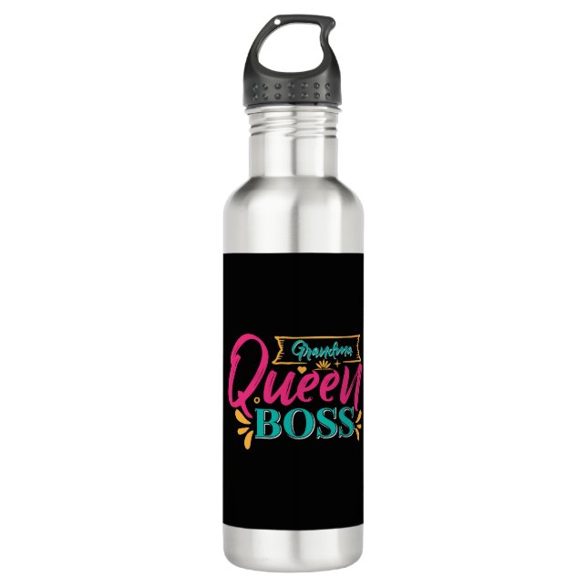 Grandma Queen Boss Super Grandma Granny Stainless Steel Water Bottle (Front)