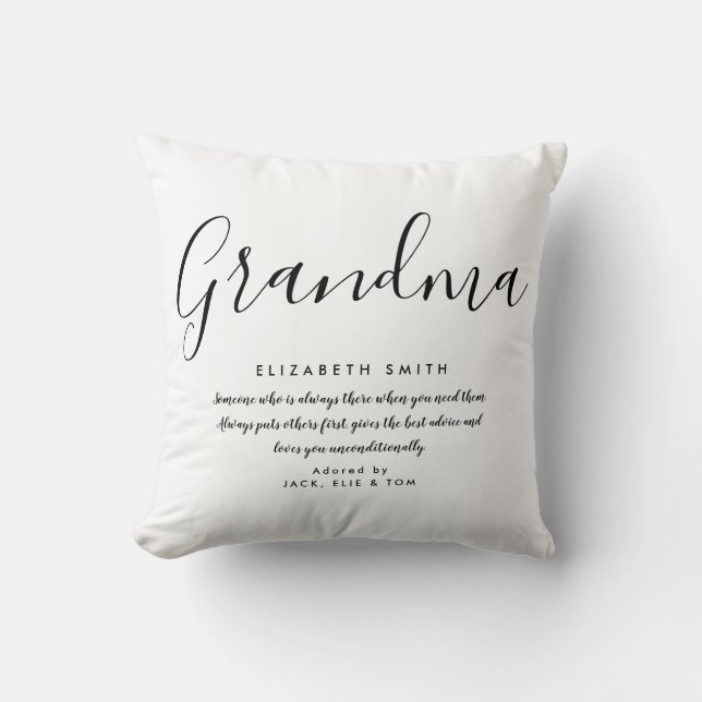 Grandma Quote Elegant Black and White Throw Pillow (Front)