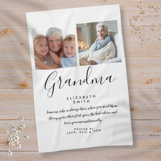 Grandma Quote Elegant Script Photo Kitchen Towel (Creator Uploaded)