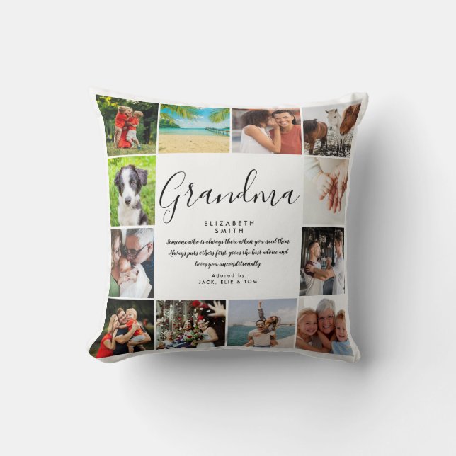 Grandma Quote Modern Script 12 Photo Collage Throw Pillow (Front)