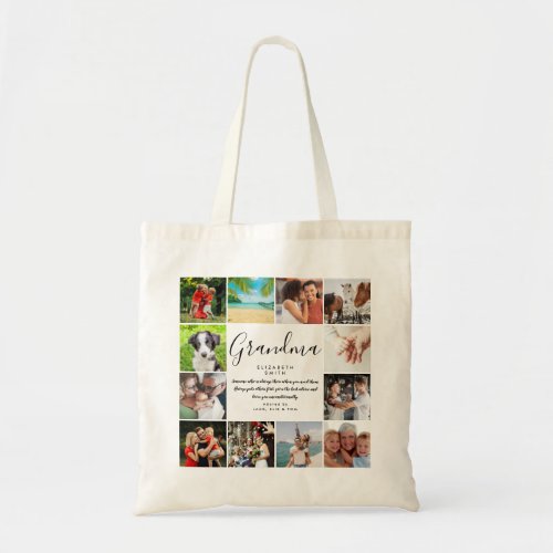 Grandma Quote Modern Script 12 Photo Collage Tote Bag