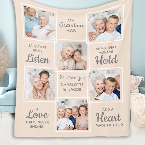 Grandma Quote Unique Photo Collage Fleece Blanket
