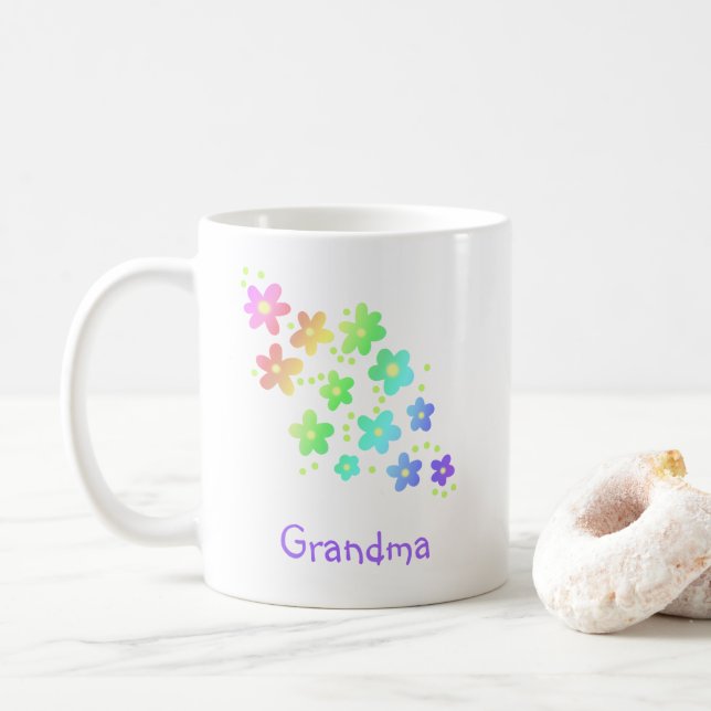Grandma Rainbow Flowers Mug (With Donut)