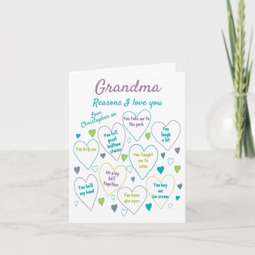 Grandma Reasons I Love You Personalized Card