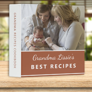 Grandma Recipes 2 Photo Family Cookbook Terracotta 3 Ring Binder