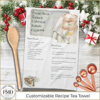 Grandma Recipes Oatmeal Cookies Custom Keepsake Kitchen Towel