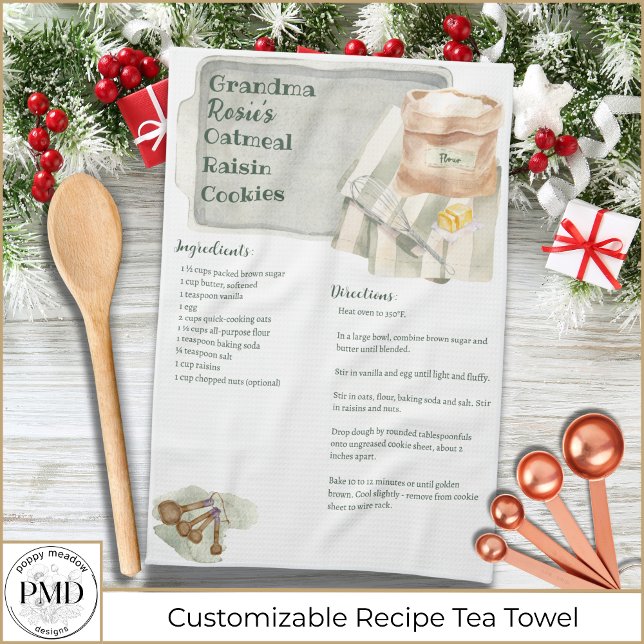 Grandma Recipes Oatmeal Cookies Custom Keepsake Kitchen Towel (Grandma Recipes Oatmeal Cookies Custom Keepsake Kitchen Tea Towel. Add her recipe, title and name!)