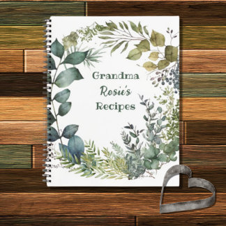 Grandma Recipes | Rustic Green Wreath Personalized Notebook