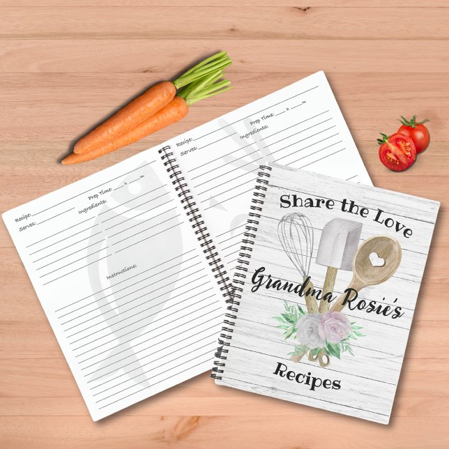 Grandma Recipes | Share the Love Personalized Notebook (Share the Love Custom Recipe Notebook for Grandma's recipes, or personalize for Mom or anyone else.)