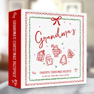 Grandma Red Christmas Recipe Cookbook Doodle White 3 Ring Binder