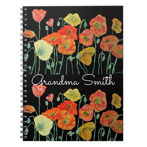 Grandma Red Orange Poppy Poppies floral Watercolor Notebook
