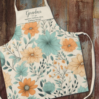 Grandma Retro Floral Grandkids Names Apron
