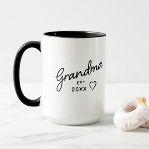 Grandma Reveal Est. Year Minimalist Black & White Mug