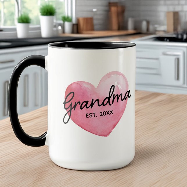Grandma Reveal Established Date Heart Mug (Creator Uploaded)