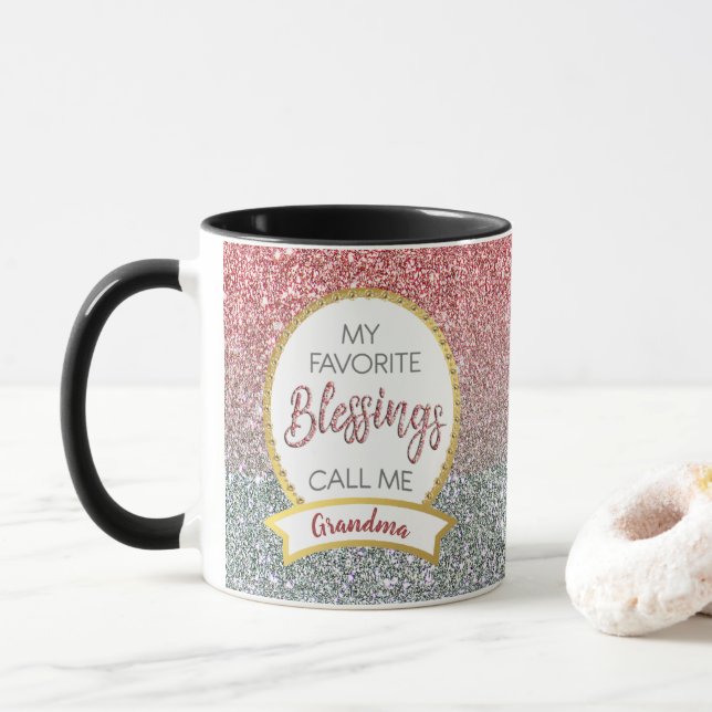 Grandma Rose Silver Glitter Favorite Blessings Mug (With Donut)
