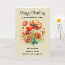 Grandma Rustic Red Poppies Floral Happy Birthday