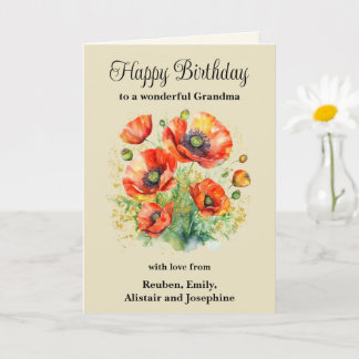 Grandma Rustic Red Poppies Floral Happy Birthday Card