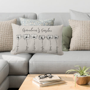Grandma’s Garden Magnolia Flowers Custom Grandkids Lumbar Pillow