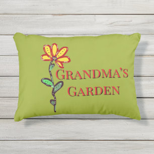 Grandma’s Garden Single Flower Green Outdoor Pillow