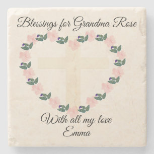 Grandma’s Heartfelt Mother’s Day Floral Blessing  Stone Coaster