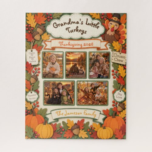 Grandma’s Little Turkeys Personalized Thanksgiving Jigsaw Puzzle