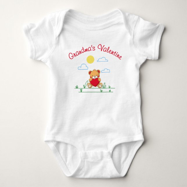 Grandma’s Valentine – Cute Teddy Bear With Heart Baby Bodysuit (Front)