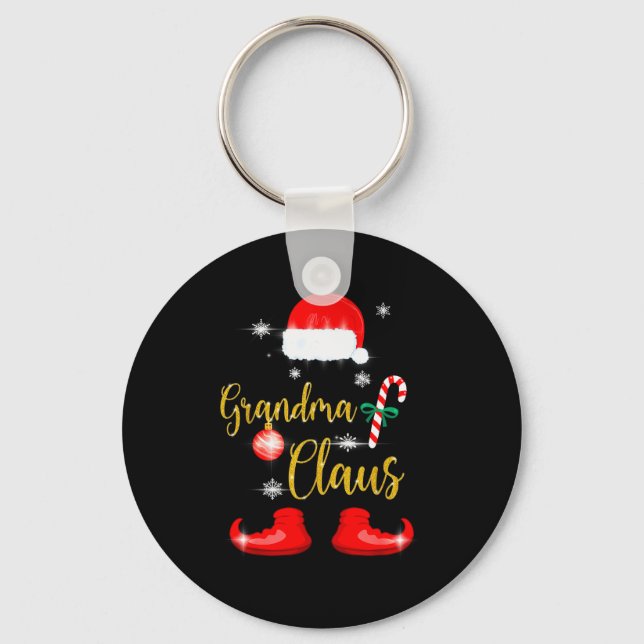 Grandma Santa Claus Funny Family Christmas Pjs For Keychain (Front)